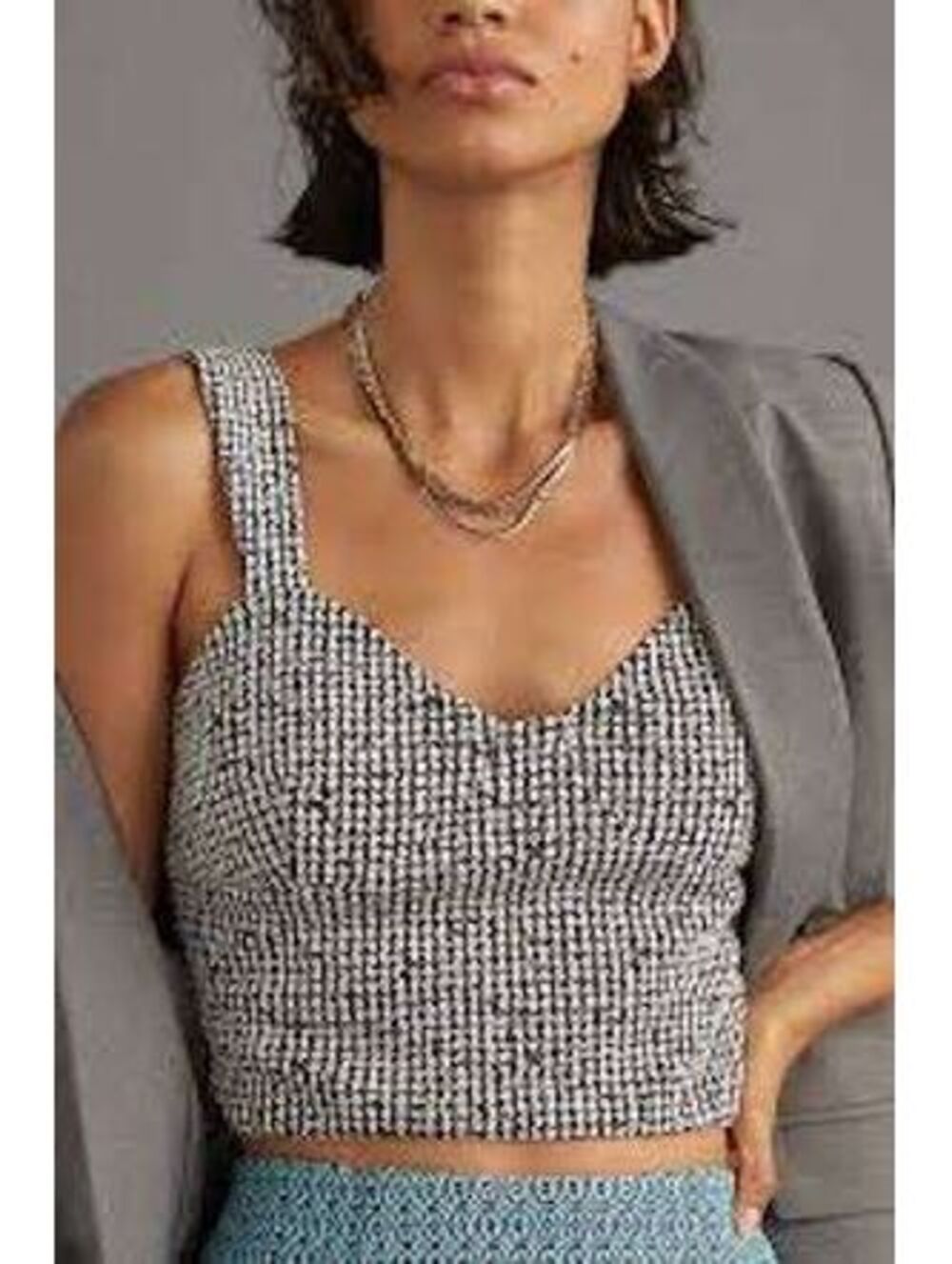 Anthropologie Eri + Ali EUC Women's Black White Textured Tweed Bustier Top M